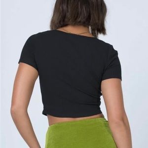 Black Ribbed Crop Top with Buttons